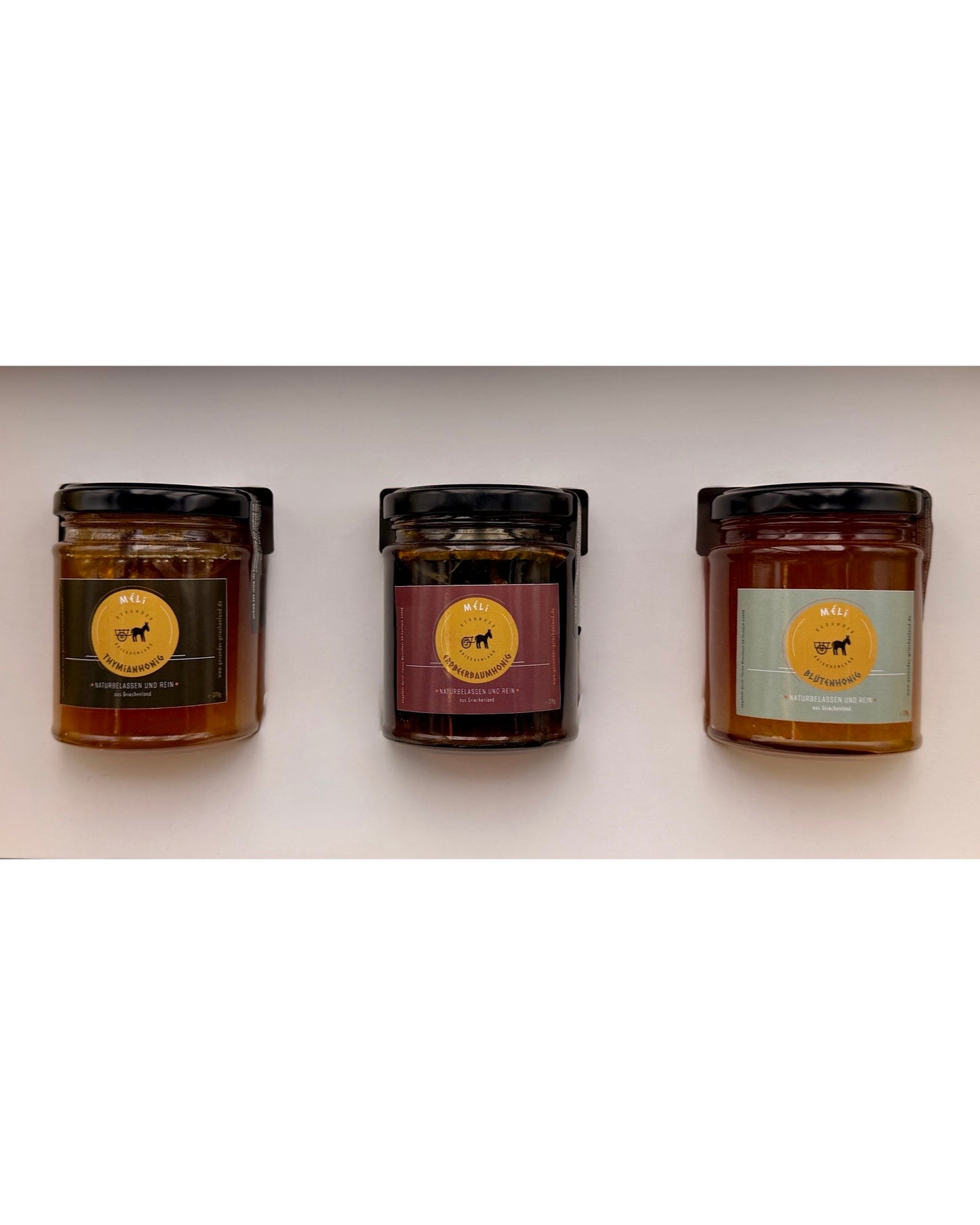 Honig-Trio aus Griechenland I Thymian, Erdbeerbaum & Blüte I 3x 270 g