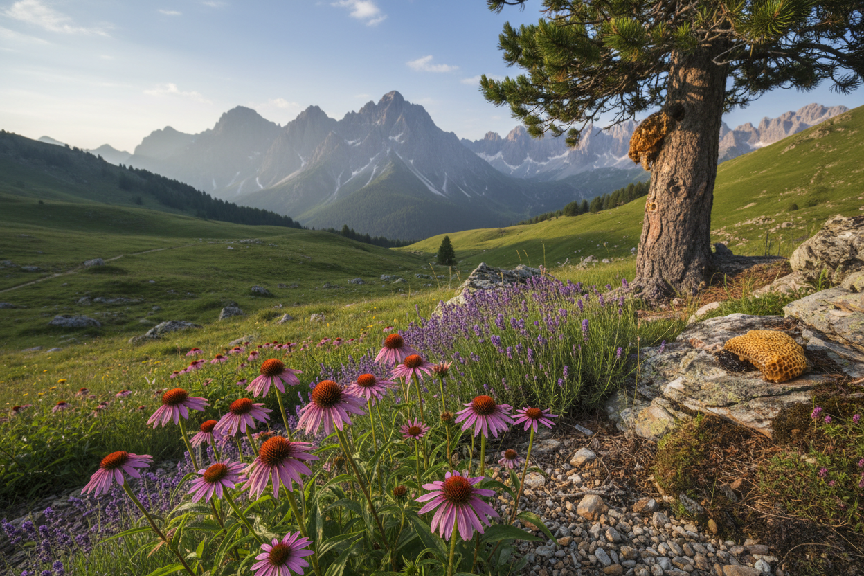 Echinacea, Propolis, Lavendelkraut am Berg ohne Produkt