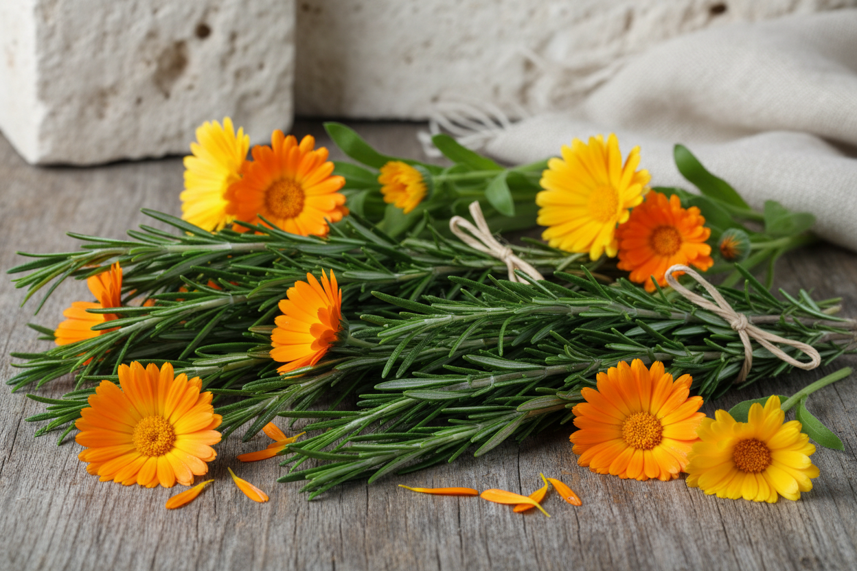 Griechischer Rosmarien und Calendula Kraut