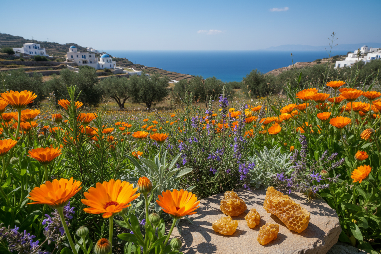 Ich brauch aus Griechenland ein Bild mit Calendula,kraut und Propolis
