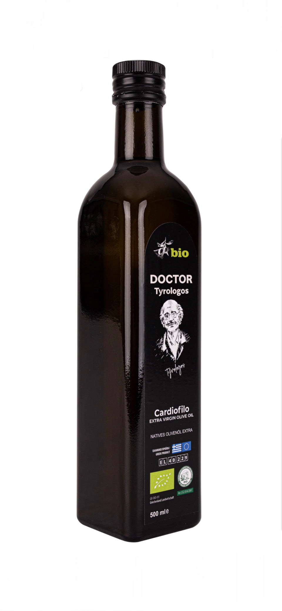 Jetzt Versand Gratis 2 Flaschen 0,5 l Doctor Tyrologos natives Bio Olivenöl | DE-ÖKO-006
